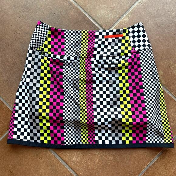Kinona Sporty Neon Yellow and Pink Checkered Golf Skort with Deep Pockets size L - Picture 11 of 11